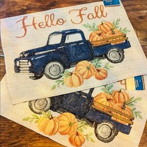 Pumpkin Fall Truck Tapestry Placemats Fall Autumn